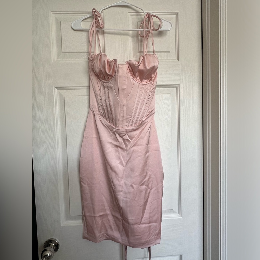 House of CB Alma Blush Pink Satin Corset Midi Dress